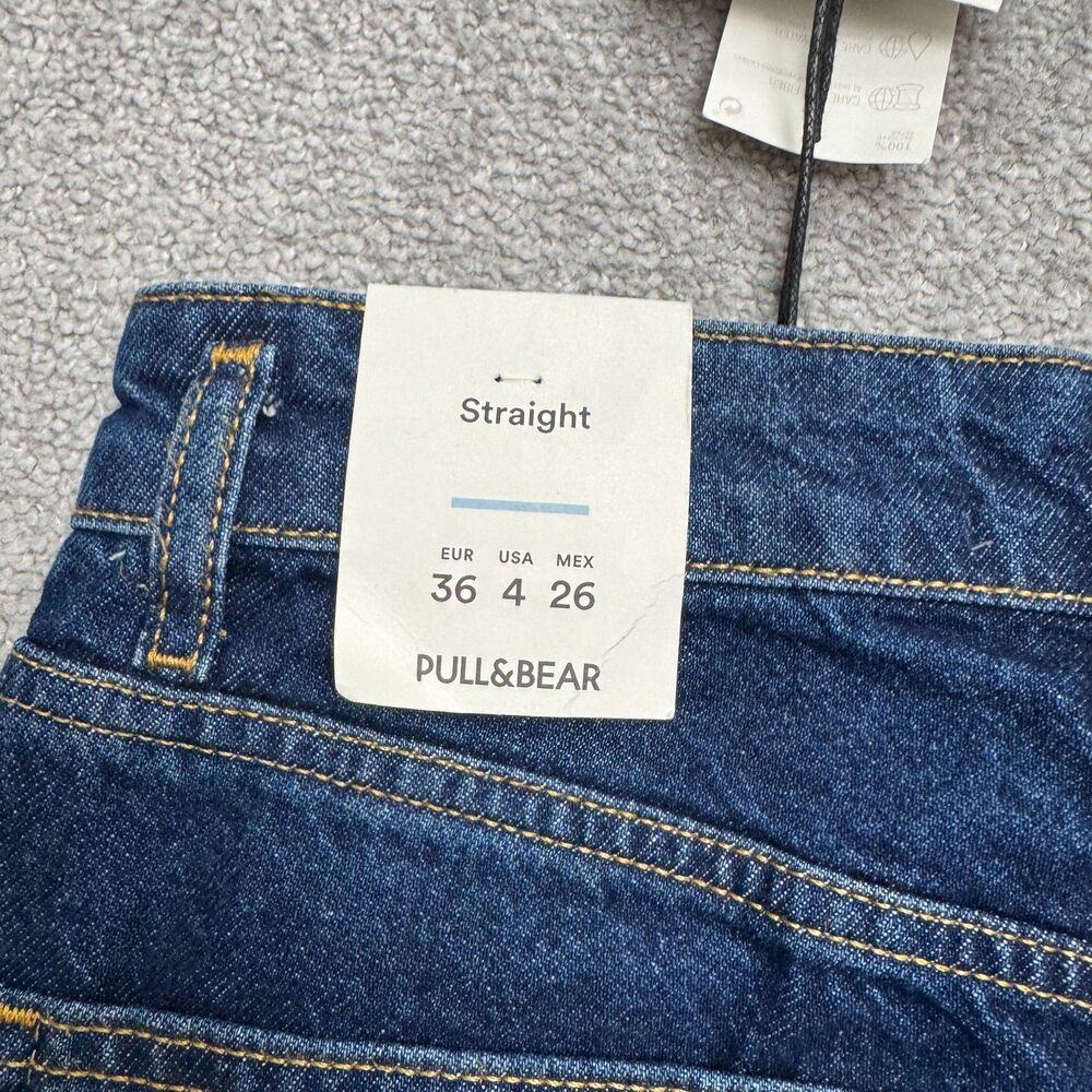 Pull & Bear Straight High Rise Full Length Denim Jeans Womens 4 26 Dark Blue NWT - Picture 5 of 16